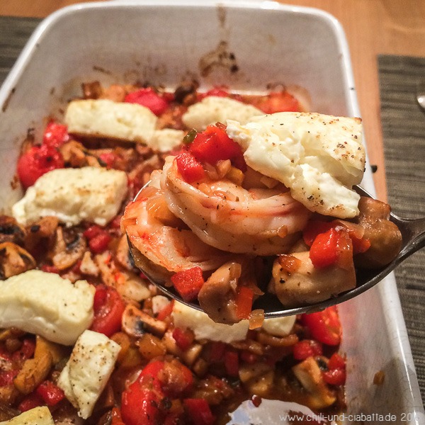 Garnelen-Gemüsepfanne mit Feta (karides güveç)